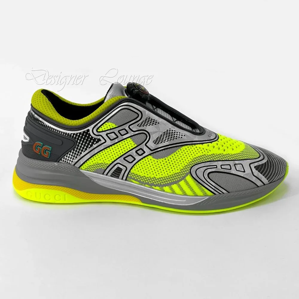 NEW GUCCI Ultrapace R GG Logo Men's Sneakers Yellow Grey 8 G / US 8.5 Authentic